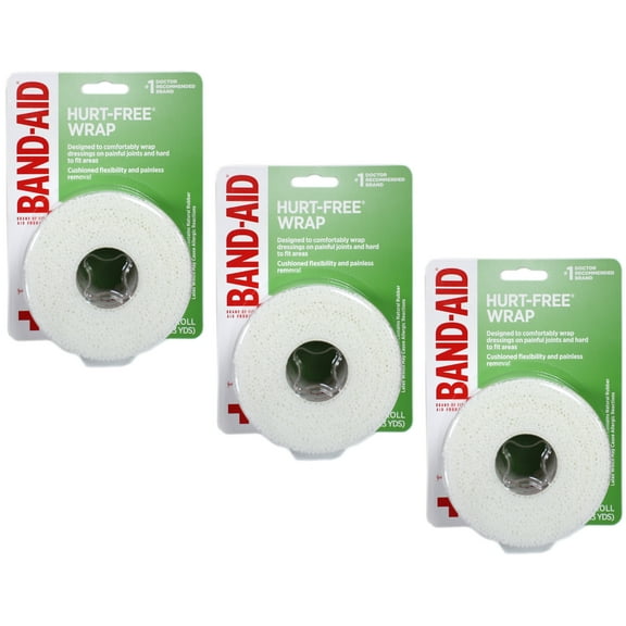 3 Pack - BAND-AID First Aid Hurt-Free Wrap, Medium 2 inch X 2.3 Yards Each