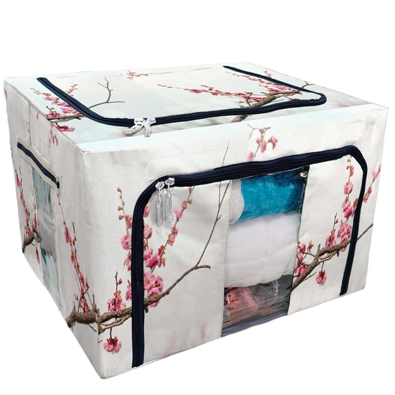 PKQWTM Plum Blossoms In Early Spring Storage Bag Clear Window Storage Bins Boxes Large Capacity Foldable Stackable Organizer With Steel Metal Frame For Bedding,Clothes,Closets, Bedrooms