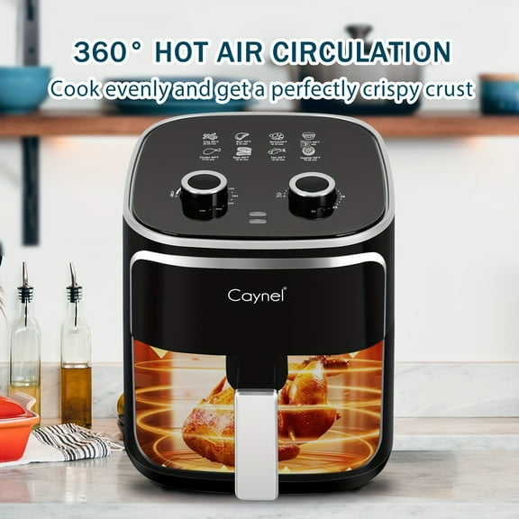 CAYNEL 5L Air Fryer 1400W, 8 Presets for Oil-Free Cooking, Nonstick Dishwasher Safe Basket, Family Size 5QT Black Hot Air Fryer Oven