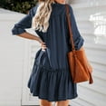 thumbnail image 7 of ClodeEU Womens V-Neck Button Front Tunic Denim Mini Dress,Casual Long Sleeve Ruffle Dress Dark Blue,Womens Plus XL, 7 of 7