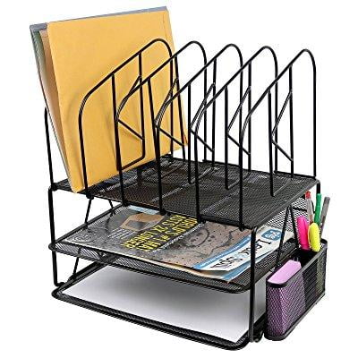 Greenco Mesh 2 Tier Desk File Organizer Shelves With 5 File Sorter