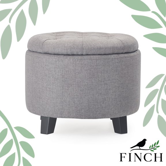 Finch Bennett Upholstered Button Tufted Storage Ottoman for Small Space, Gray