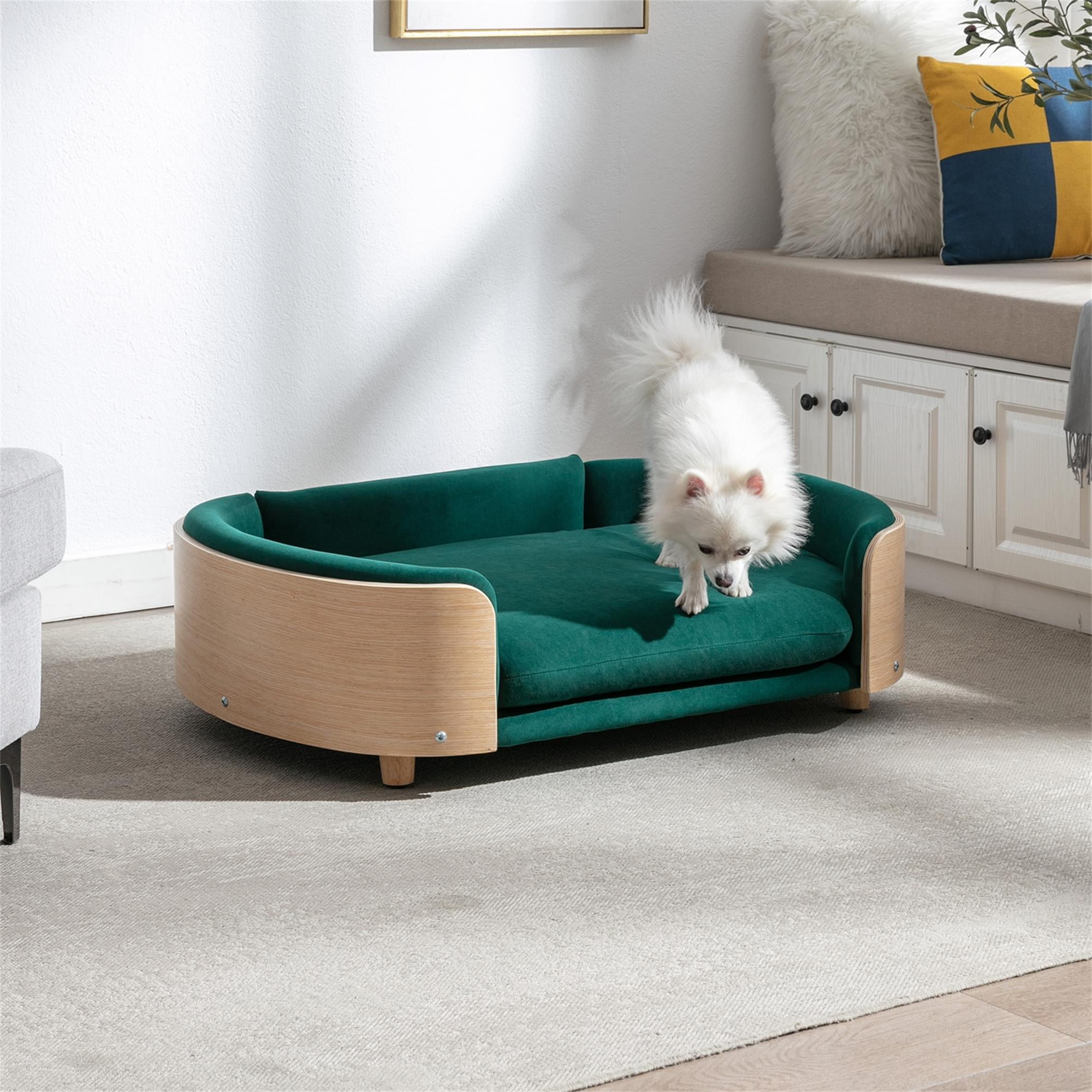 Pefilos 38" Pet Sofa Dog Bed for Medium Dogs with Wood Legs and Bent Back, Cat Sofa Bed for Indoor Cats, Pet Snuggle Couch Furniture, Green Pefilos 38" Pet Sofa Dog Bed for Medium Dogs with Wood Legs and Bent Back, Cat Sofa Bed for Indoor Cats, Pet Snuggle Couch Furniture, Green