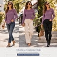 thumbnail image 7 of Women's Long Sleeve Ribbed Knit Tops Crew Neck Lace Crochet Casual Tunic Shirts for Fall Daily Work Wear, 7 of 7