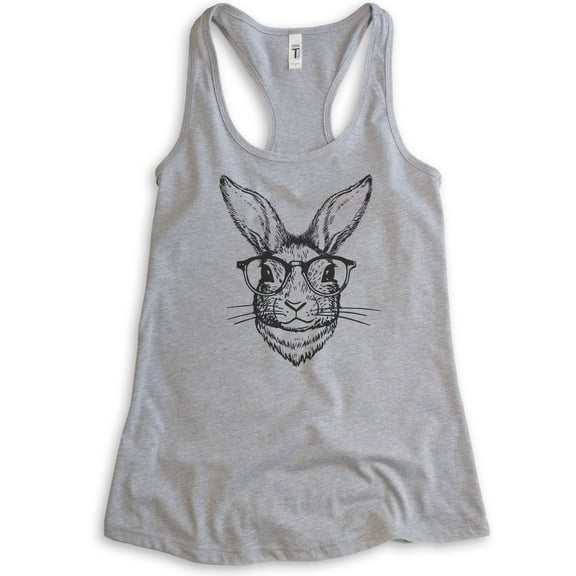 Hipster Rabbit Tank Top, Ladies Racerback Tank Top, Easter Tank, Rabbit Tank, Easter Bunny Tank, Heather Gray, X-Large