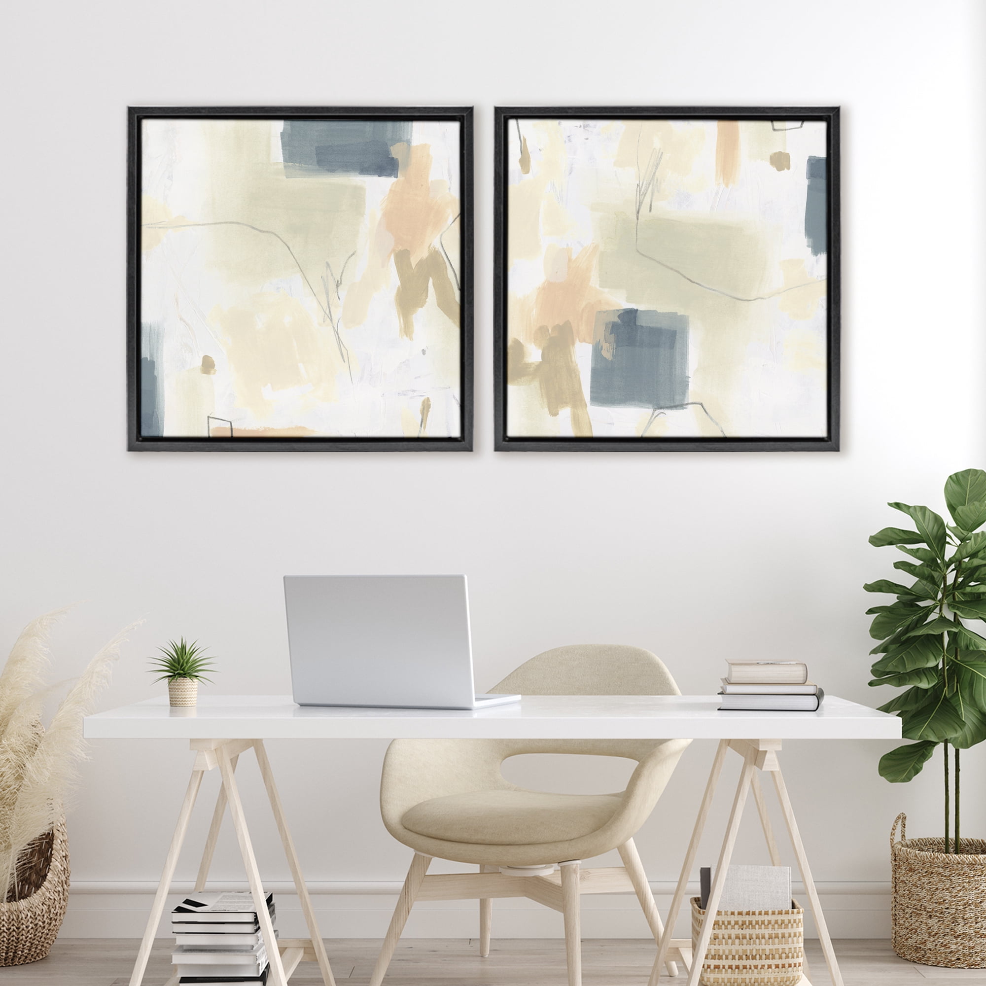 Stupell Industries Muted Plaster Line 2 Piece Black Framed Floater Canvas Set, design by June Erica Vess