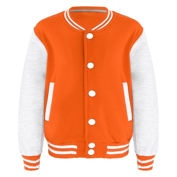 TiaoBug Kids Boys Plain Jacket Varsity Baseball Retro Coats Track Top Outwear Orange 5-6