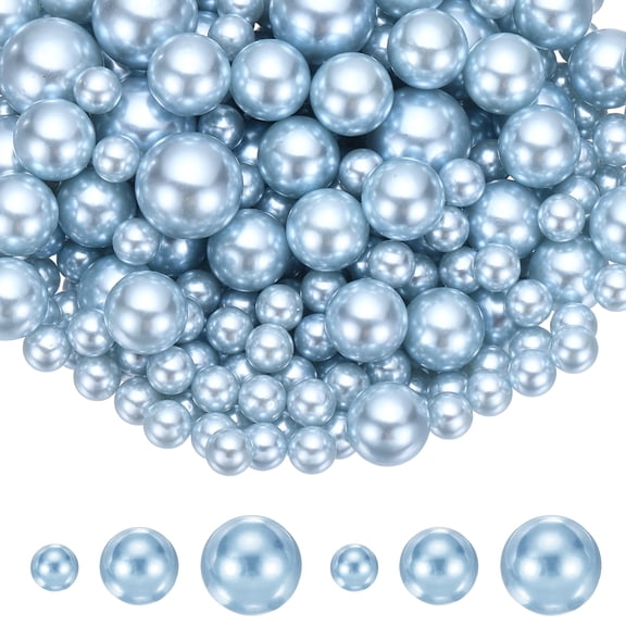 Uxcell 560Pcs No Hole Pearl Beads, 8/14/18mm Vase Fillers Faux Pearl for Crafting Filling Home Party Decorations Wedding Centerpieces, Light Blue