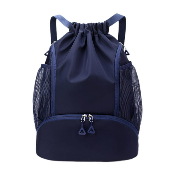 Mochila deportiva con cordón, bolsa de gimnasio, resistente al agua, bolsa de baloncesto, bolsa con cierre Azul oscuro