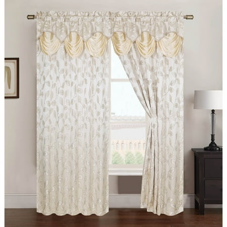 - Brenda Jacquard 54 x 84 in. Rod Pocket Curtain Panel w/ Attached 18 in. Valance, Beige
