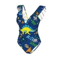 thumbnail image 4 of Yiaed Dinosaur In Space Print Women's Ruffled One Piece Swimsuit V Neck Swimwear Slimming Monokini for Woman-XX-Large, 4 of 8