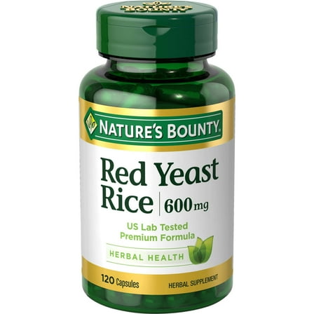 Nature's Bounty Red Yeast Rice 600mg Capsules, Herbal Supplement, Non-GMO, 120 Count