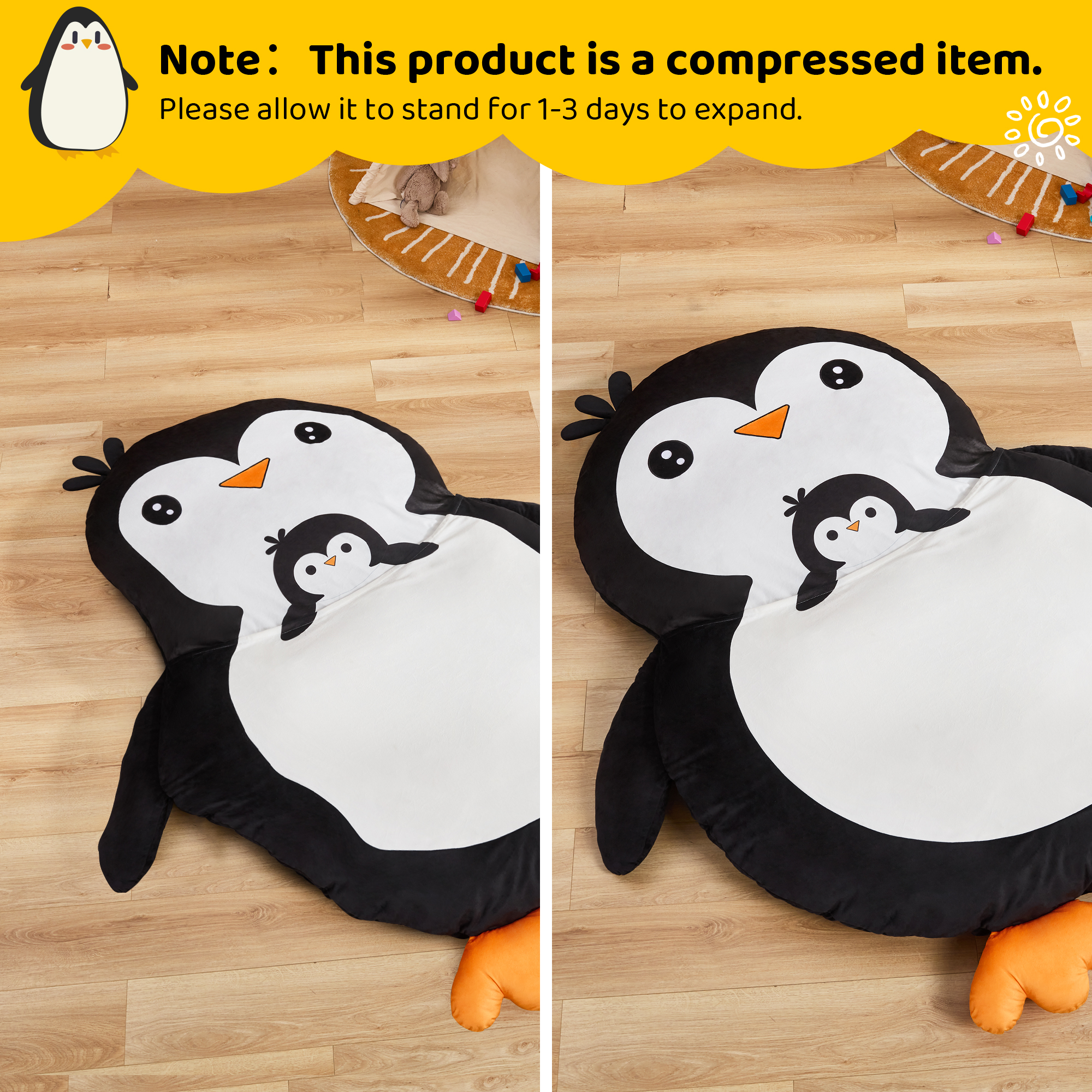 Hobestluk Bean Bag Chairs Bean Bag Floor Cushion Sleeping Mat Bean Bag Chair for Adults Beanbag Lounger for Living Room Bedroom or Playroom (Black, Medium, Penguin)