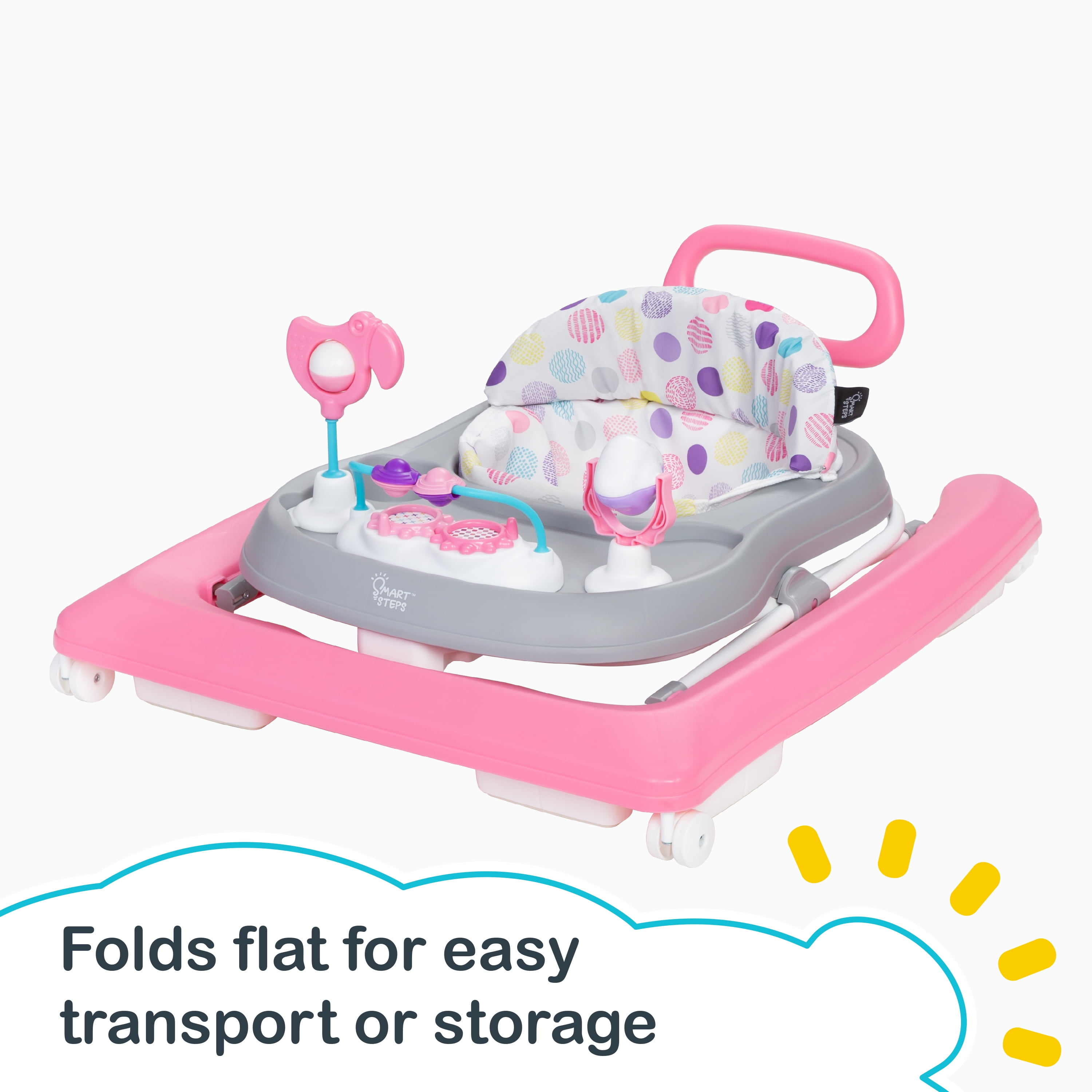 Smart Steps Trend Plus Baby and Toddler 2-in-1 Walker with Deluxe Toys, Orbits Pink