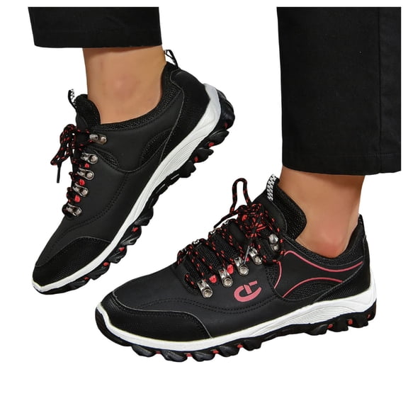 Women's Hiking Sneakers Comfortable Outdoor Sports Climbing Shoes Lace up Waterproof Trekking Outdoor Traveling Running Shoes Black Size 7
