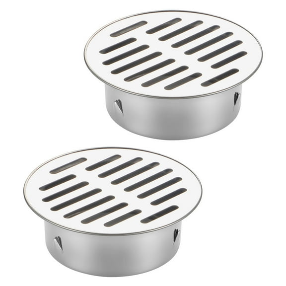 2pcs Sturdy Stainless Steel Round Floor Drain for Shower and Bathroom with Hair Catcher Brush Finish Easy Installion