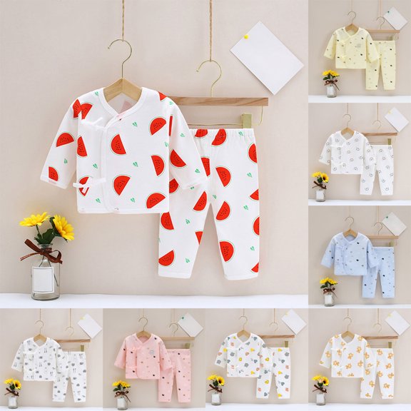 Pandaie Unisex Baby Pajama Set Kimono Wrap Side Tie Long Sleeve Top Outfits Multi Graphics Print Base Loungewear Blue,0-3 Months