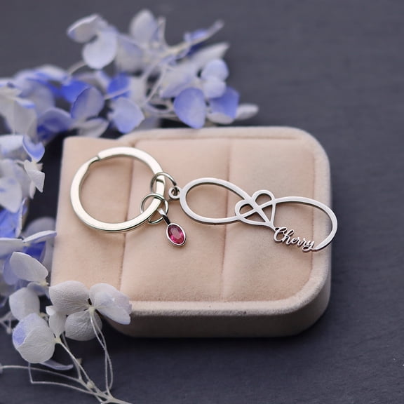 Customized Infinity Heart Keyring Custom Name Birthstone Stainless Steel Nameplate Keychain Christmas Valentine Anniversary Gift