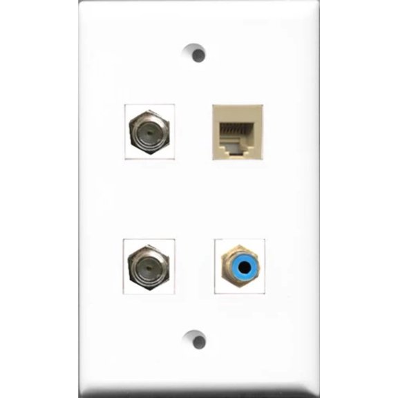 RiteAV 1 Port RCA Blue 2 Port Coax Cable TV- F-Type and 1 Port Phone RJ11 RJ12 Beige Wall Plate
