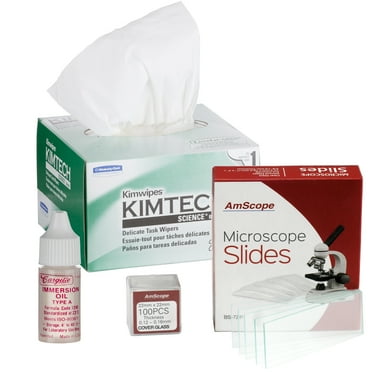AmScope Microscope Immersion Oil 1/4 Oz Type A with Kimwipes, 72 Slides & 100 Coverslips New