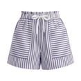 thumbnail image 6 of Women's Solid Color Striped Drawstring Elastic Waist Pants with Multi-Pockets, Soft Polyester Shorts for Casual Summer Travel & Active | TruBelle,Purple XL, 6 of 6
