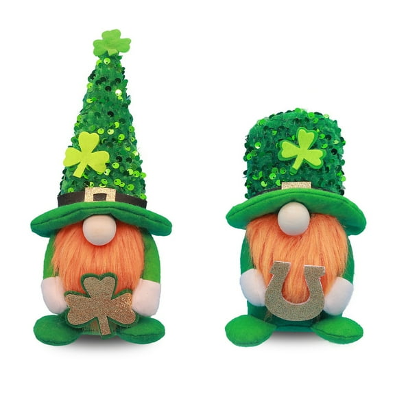 2PCS St Patricks Day Gnomes Decorations Handmade Gnome Plush Doll Ornaments with Lucky Shamrock Gnome Ornament Home Decorations E