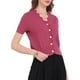 thumbnail image 4 of Suéteres de punto cortos de manga corta con cuello en V para mujeres Inspire Chic, color fucsia, talla S, 4 of 5