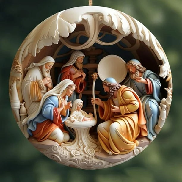 pstuiky Adorno navideño de la Natividad, colgante navideño de nacimiento, accesorios acrílicos para coche