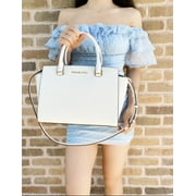 Michael Kors Selma Medium Top Zip Satchel Crossbody Optic White Saffiano Leather