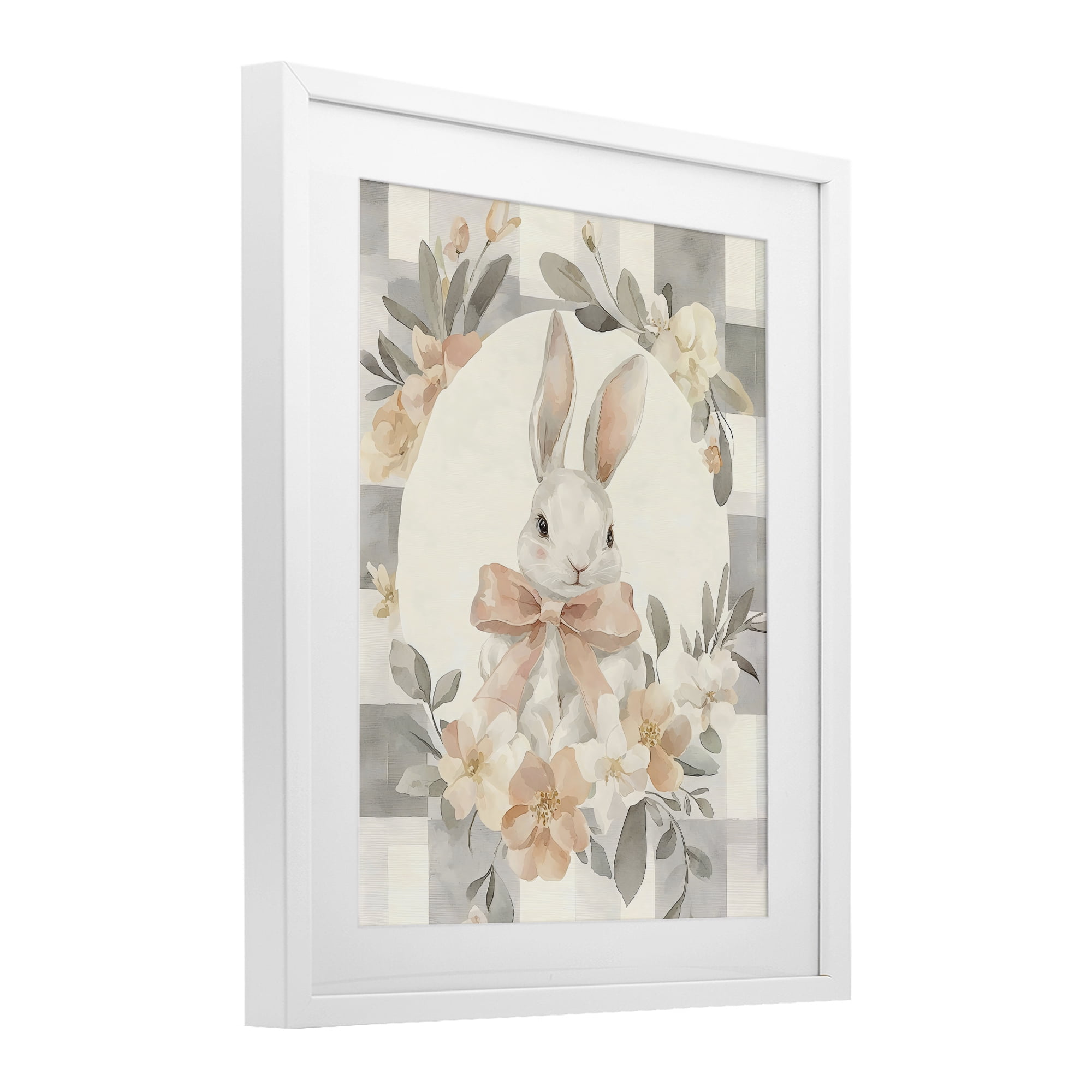 Stupell Industries Adorable Bunny in Wreath White Framed Print Under Glass, design by Creative Studio