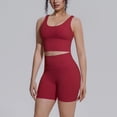 thumbnail image 4 of Telankuip Two Piece Workout Sets for Women Tummy Control Cropped Scoop Neck V-Back Sports Tank Tops Matching High Waisted Yoga Althetic Shorts Solid Color Basic Sports Outfits Red XL, 4 of 6