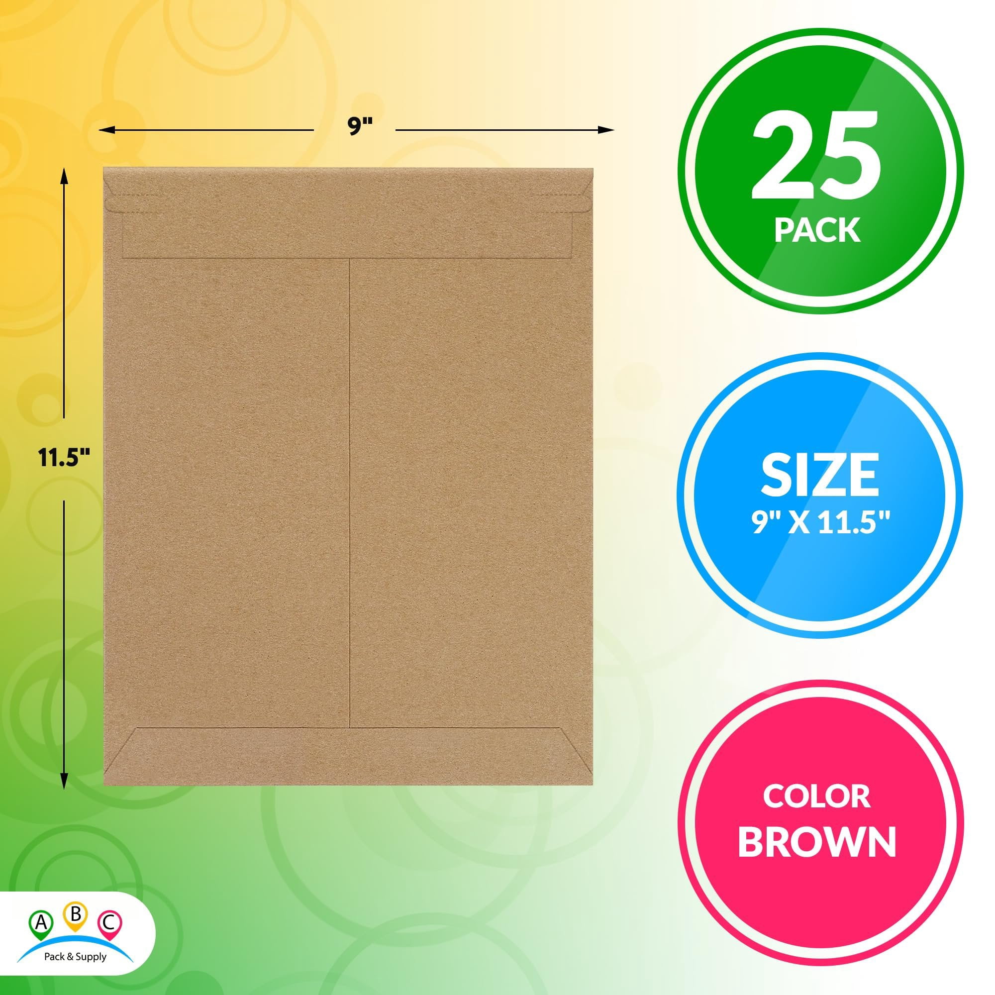 Brown Rigid Mailers, 9 x 11.5 Inches. Pack of 25 Photo Mailer Envelopes. Flat Cardboard Mailers Self-Seal. Sturdy Cardboard Photo Envelope. Recyclable Hard Shipping Envelopes