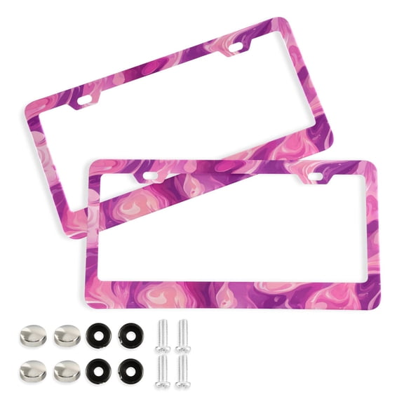 2-Pack Aluminum License Plate Frame with 2 Holes for GM License Plate Cover with Free Screws Virbant Pink Flames