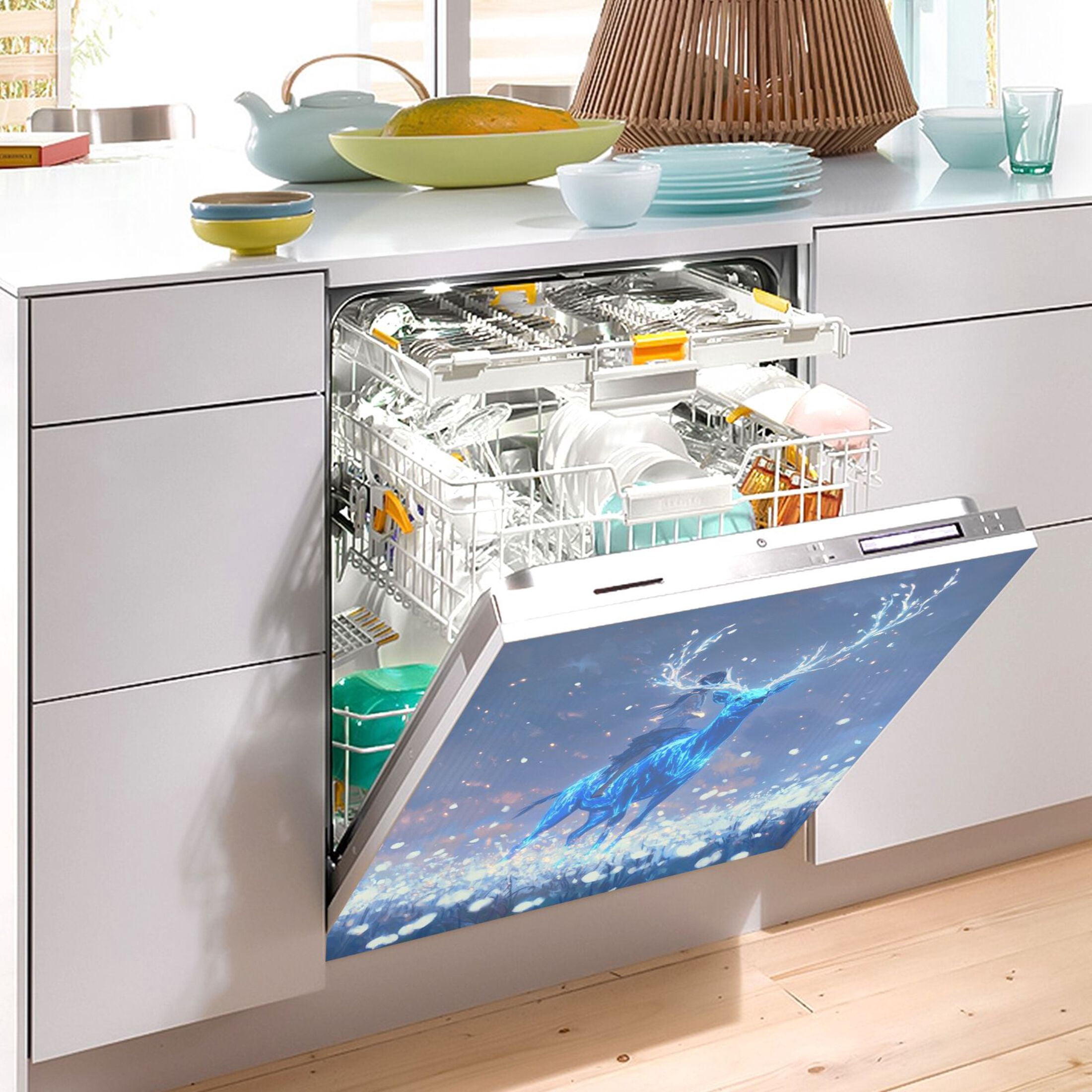 Dishwasher Magnetic Sticker 23x26 Inch Refrigerator Magnetic Sticker Washing Machine Magnetic Sticker Kitchen Panel Magnetic Sticker Home Decor Beautiful Blue Elk