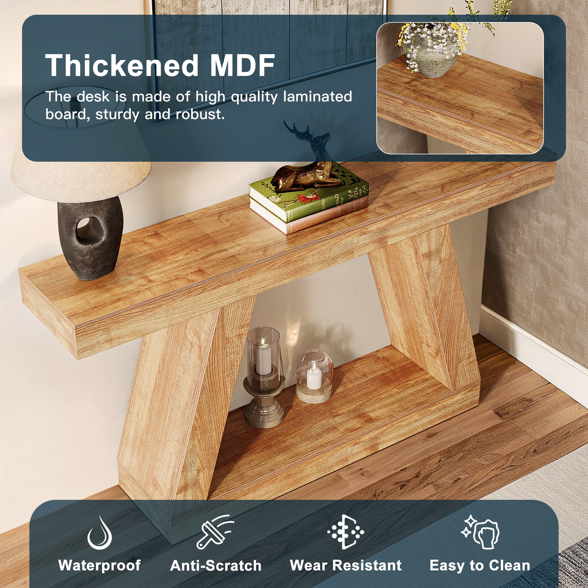 Demi Bonn Farmhouse Console Table, 55" Sofa Table with Storage for Hallway, Bedroom, Living Room, Brown