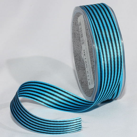 The Ribbon People Blue and Black Striped Satin Craft Ribbon 1" x 108 Yards
