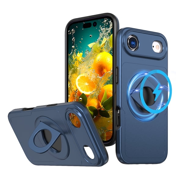 Allytechgroup iPhone 17 Pro Max Case, [Compatible with Magsafe] Rugged Bumper TPU PC Heavy Duty Shockproof Rotating Kickstand Anti-Scratch Phone Case for iPhone 17 Pro Max Women Men, Blue