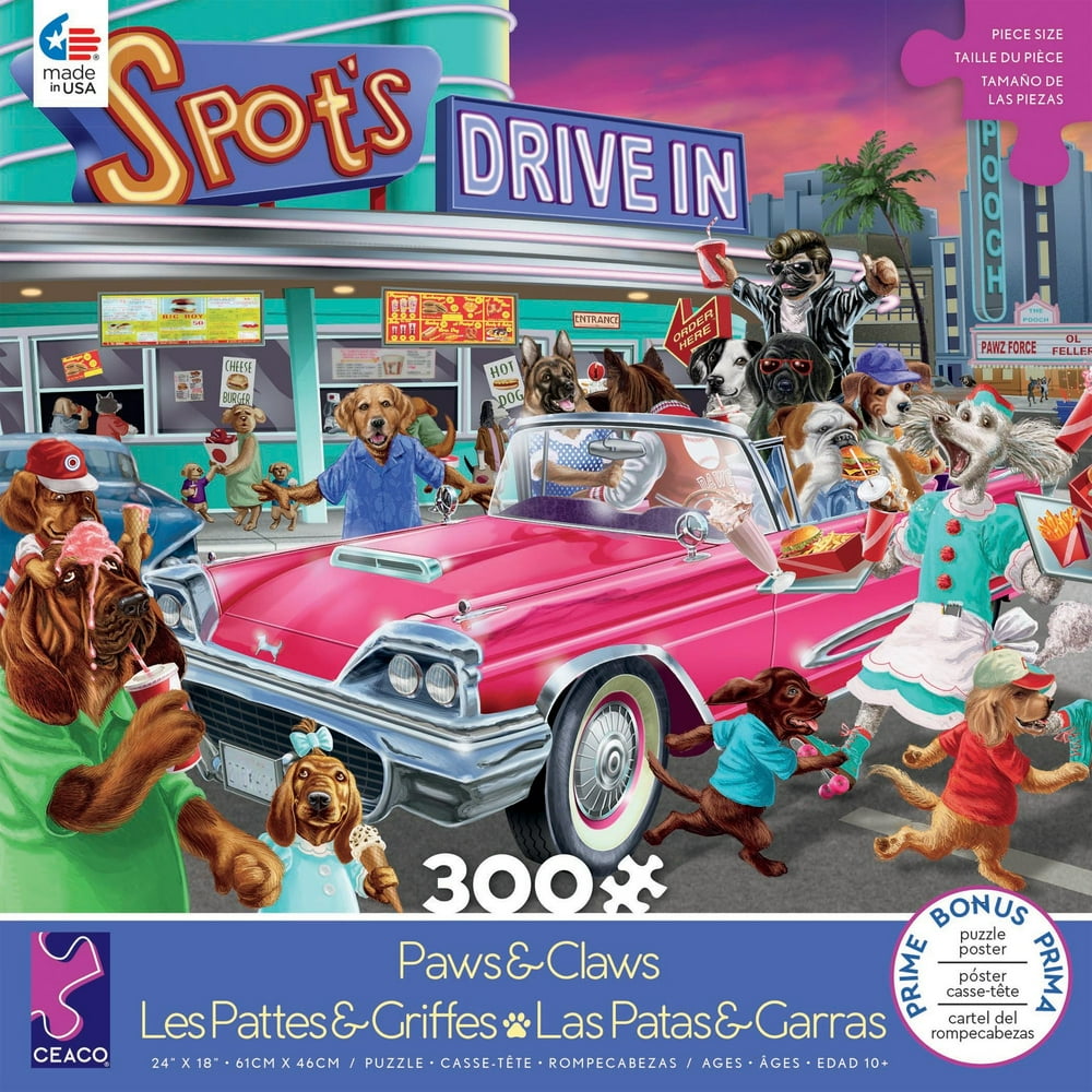 Ceaco Paws And Claws Drive In 300 Piece Jigsaw Puzzle Walmart