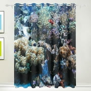Dreamtimes Coral Reef Underwater Fish Thermal Insulated Blackout Grommet Printed Window Curtain, 84"x55" 100% Polyester for Living Room Home Decoration, 2 Panels, Stitching styles