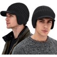 thumbnail image 2 of 2Pack Men&Women Winter Warm Fleece-Lined Knit Beanie Hats with Visor & Ear Flaps for Cold Weather, 2 of 7