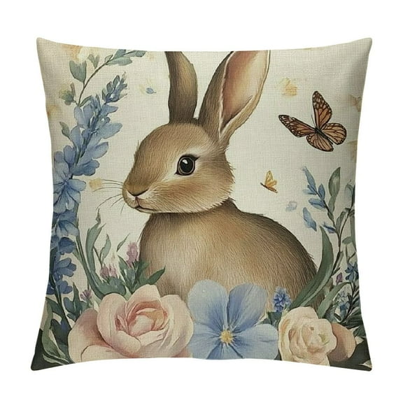 PRATYUS Some Bunny Loves You Easter Christian Decorative Throw Pillow Covers, Rabbit This is Us Blue Outdoor Home Decor, Spring Bless This Home Flower Couch Cushion Case 12x12in