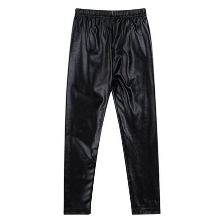 Girls Gold Metal Color Tight Leggings Waterproof Windproof Stain-proof Ninth Pants Trousers Black