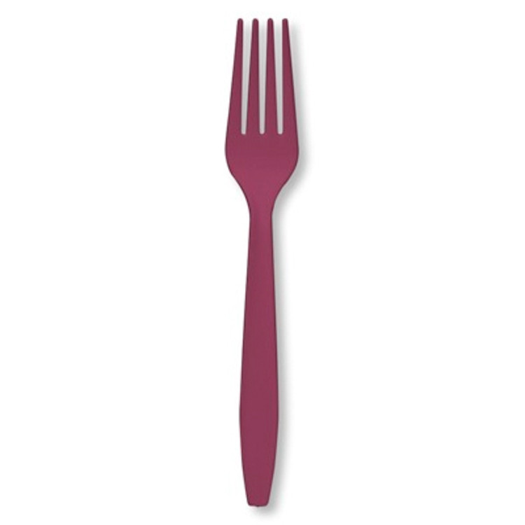 BURGUNDY RED PLASTIC FORKS, 24 CT