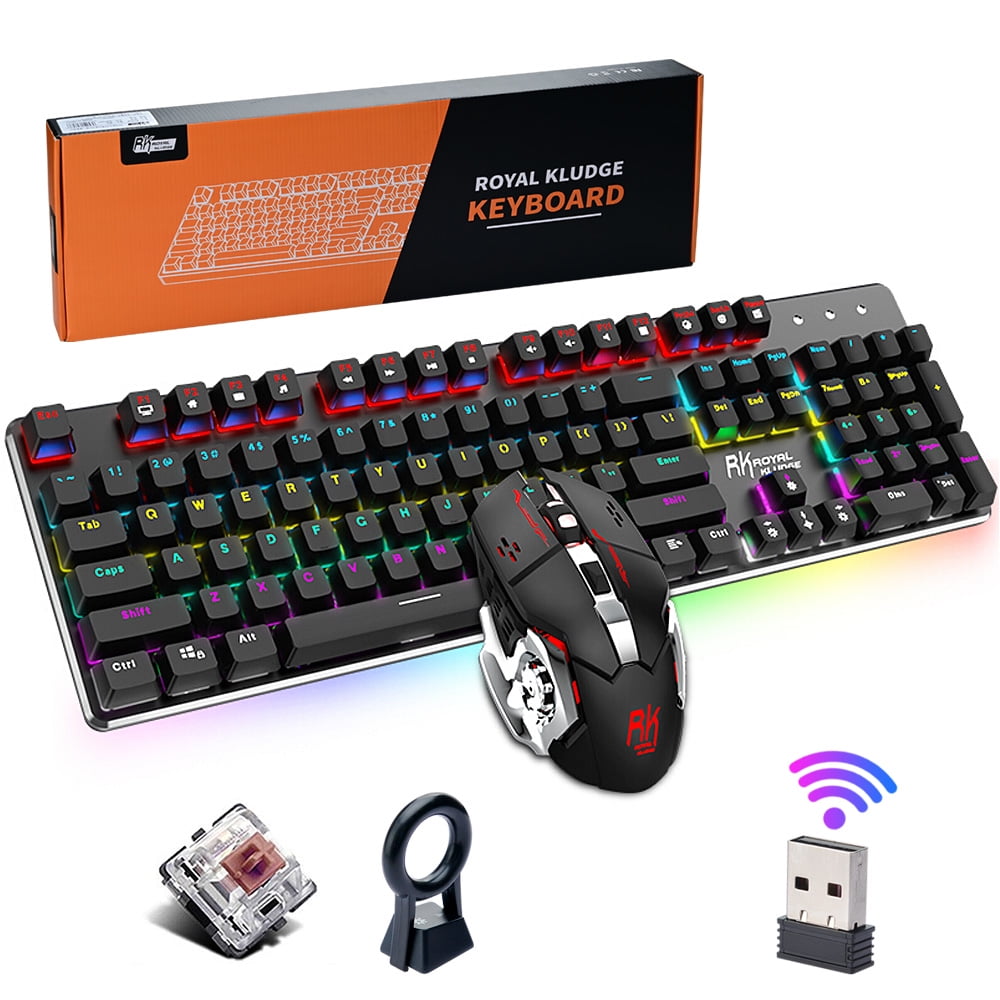 Wireless Gaming Keyboard and Mouse Mechanical Backlit Keyboard 104 