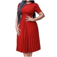 thumbnail image 2 of Plus Size Dresses Clearance, Women Fashion Color Round Neck Temperament Crimping Waist Retraction Dress(Red,XL), 2 of 8