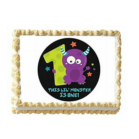 Whimsical Practicality's Little Monster 1st First Birthday Edible Icing Image Cake Topper-1/4 Sheet or Larger