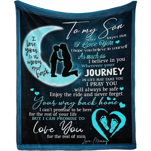 LHSHID Personalized Lover Name Message Text Blanket to My Son from Mom and Dad I Love You to The Moon and Back Moon Custom Hug Blanket Gifts