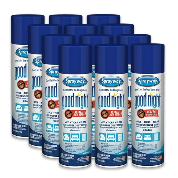 Good Night Bed Bug Spray, 16oz, Pack of 12  Odorless, Water-Based, EPA Registered  Eliminates Bed Bugs, Lice, Ticks, Fleas, House Dust Mites  Ideal for Homes, Dormitories, Hotels