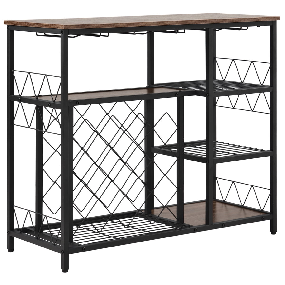 Aoibox Black Faux Marble 47.2 in. W Prep Table Kitchen Island Kitchen Rack Console Table W Shelves and Glass Rack, Black and White SNMX4567