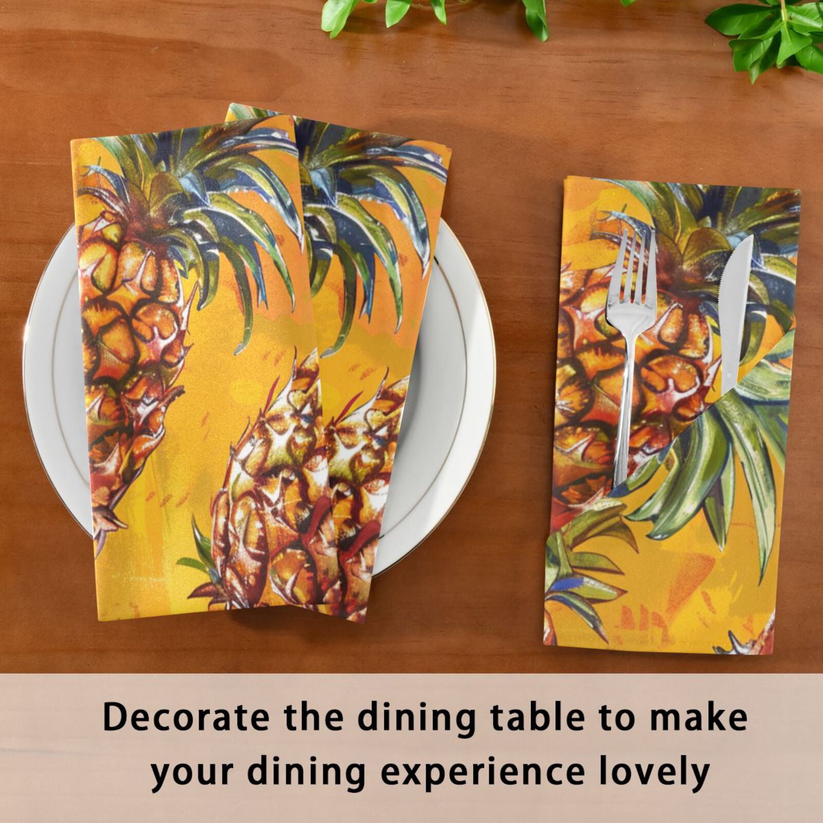 JSTEL Pineapple Fruit Yellow Cloth Napkins Set of 6, 20x20 Inch Washable and Reusable Napkin for Decoupage Dinner Party Everyday Use